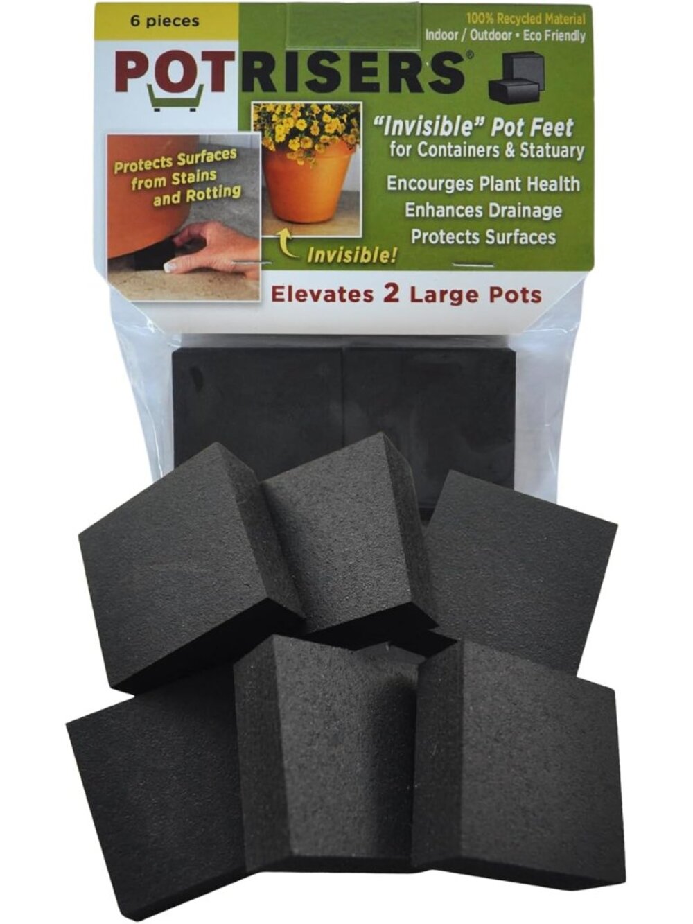 6 Pack Large 2" Wide x 3/4" Tall | Invisible Pot Feet & Plant Risers | Drainage